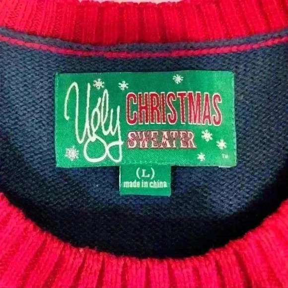 UGLY CHRISTMAS Sweater Men’s Light Up LED Blue Sz L Holiday Casual Party - Picture 4 of 10